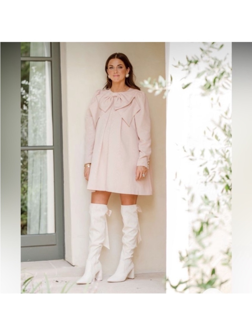 ANTONIO MELANI Blush Pink Bow-Front Long-Sleeve Mini Dress - Picture 3 of 6